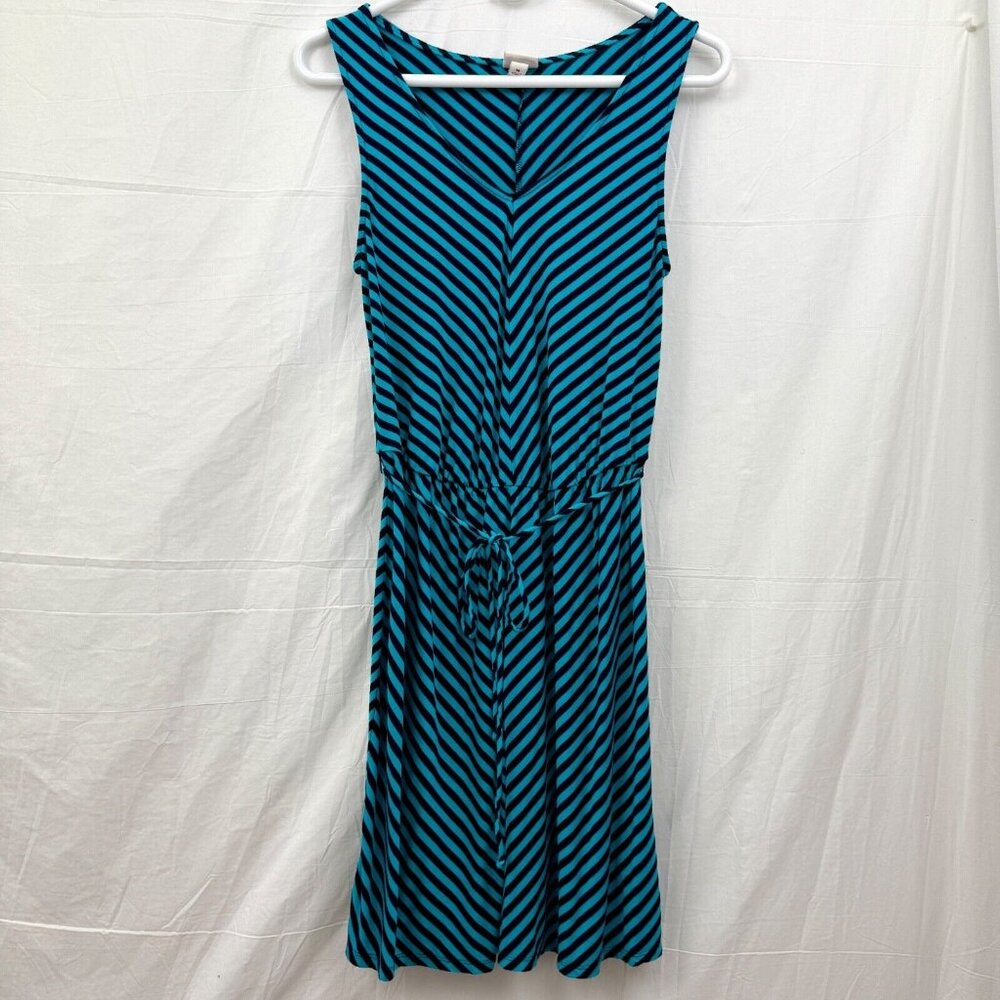 Above Knee Sleeveless Rayon Dress Women M Blue Black V-Striped Merona